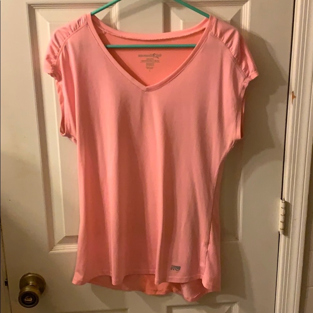 Marina Tek pink/salmon short-sleeve workout top L